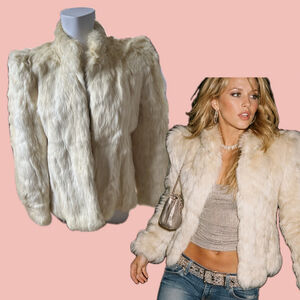 Vintage Ada Rabbit Fur Coat Cream Ivory Made in Korea Size S – Y2K Glam